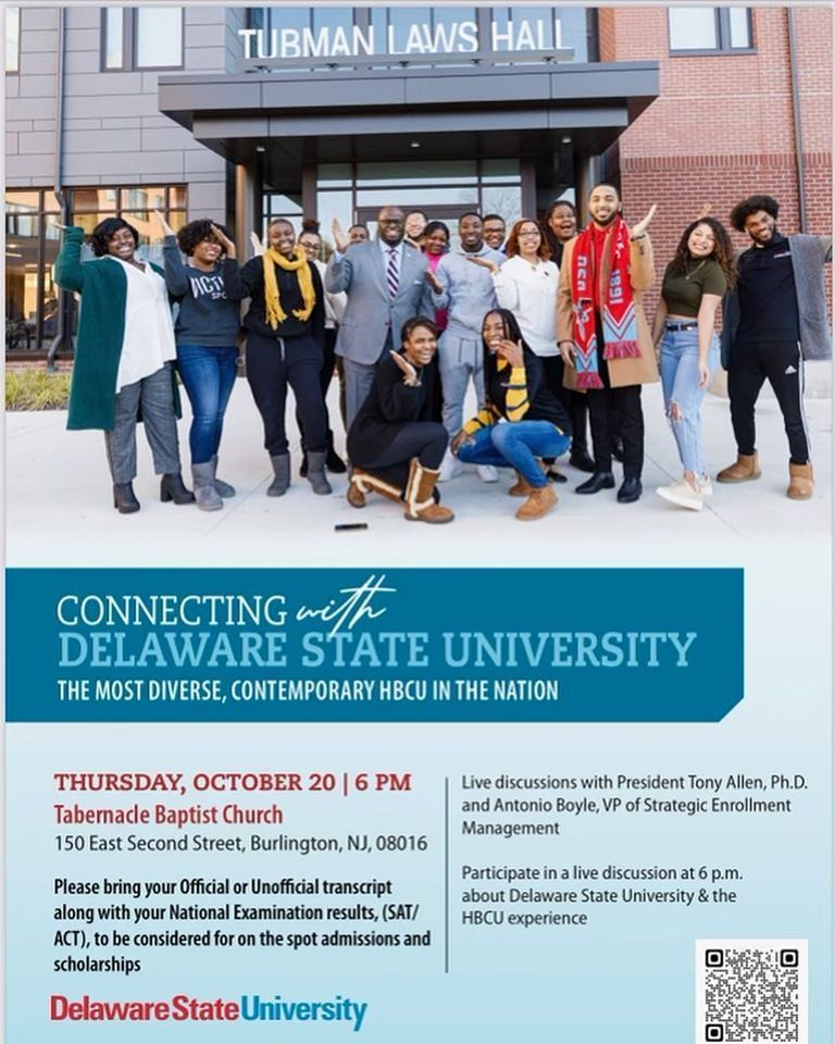 flyer from Delaware State University with details of Burlington NJ visit