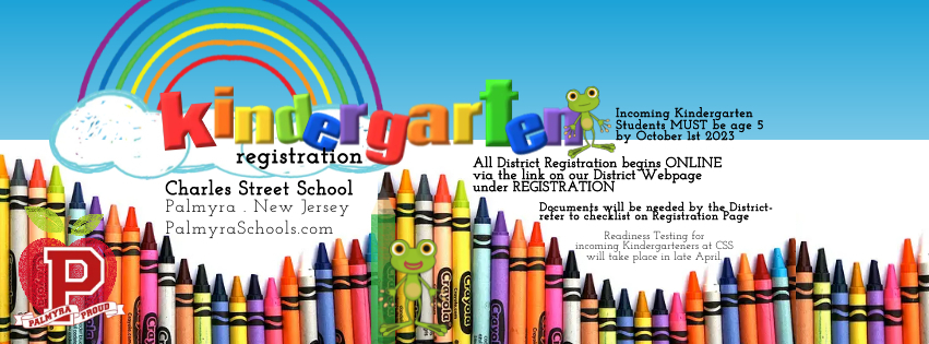 rainbow of crayons announcing kindergarten registration being open