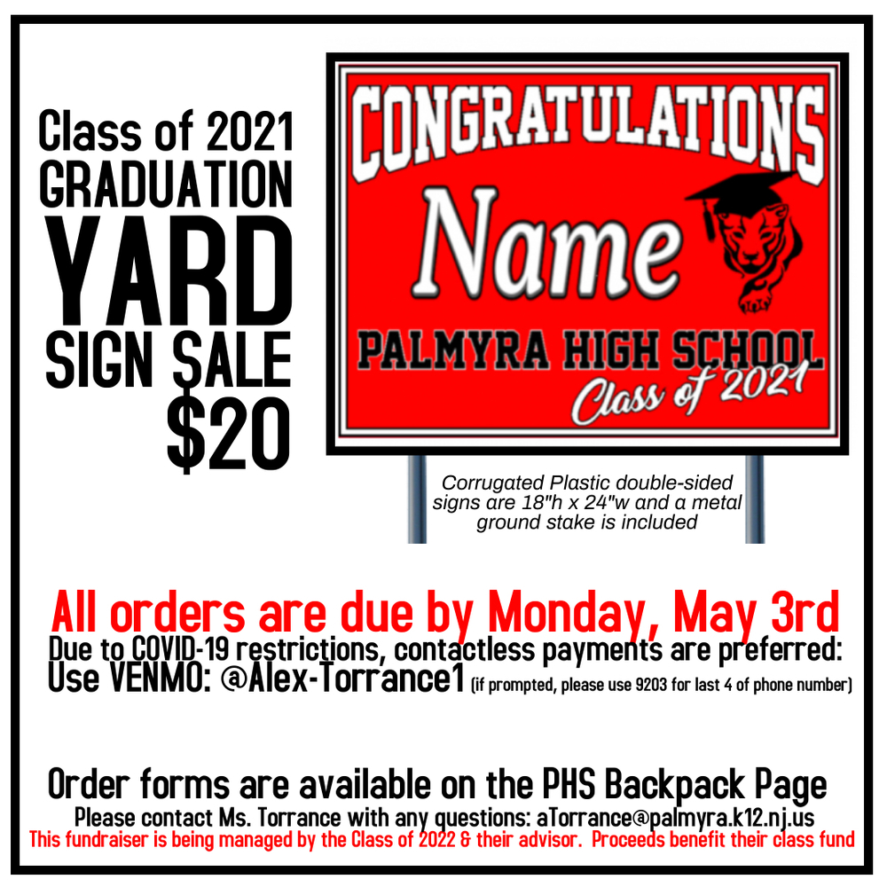 Class of 2021 Graduation Yard Sale Signs Fundraiser