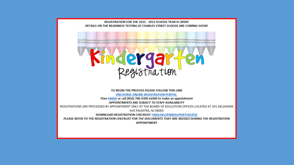 Kindergarten Registration for 2021-2022