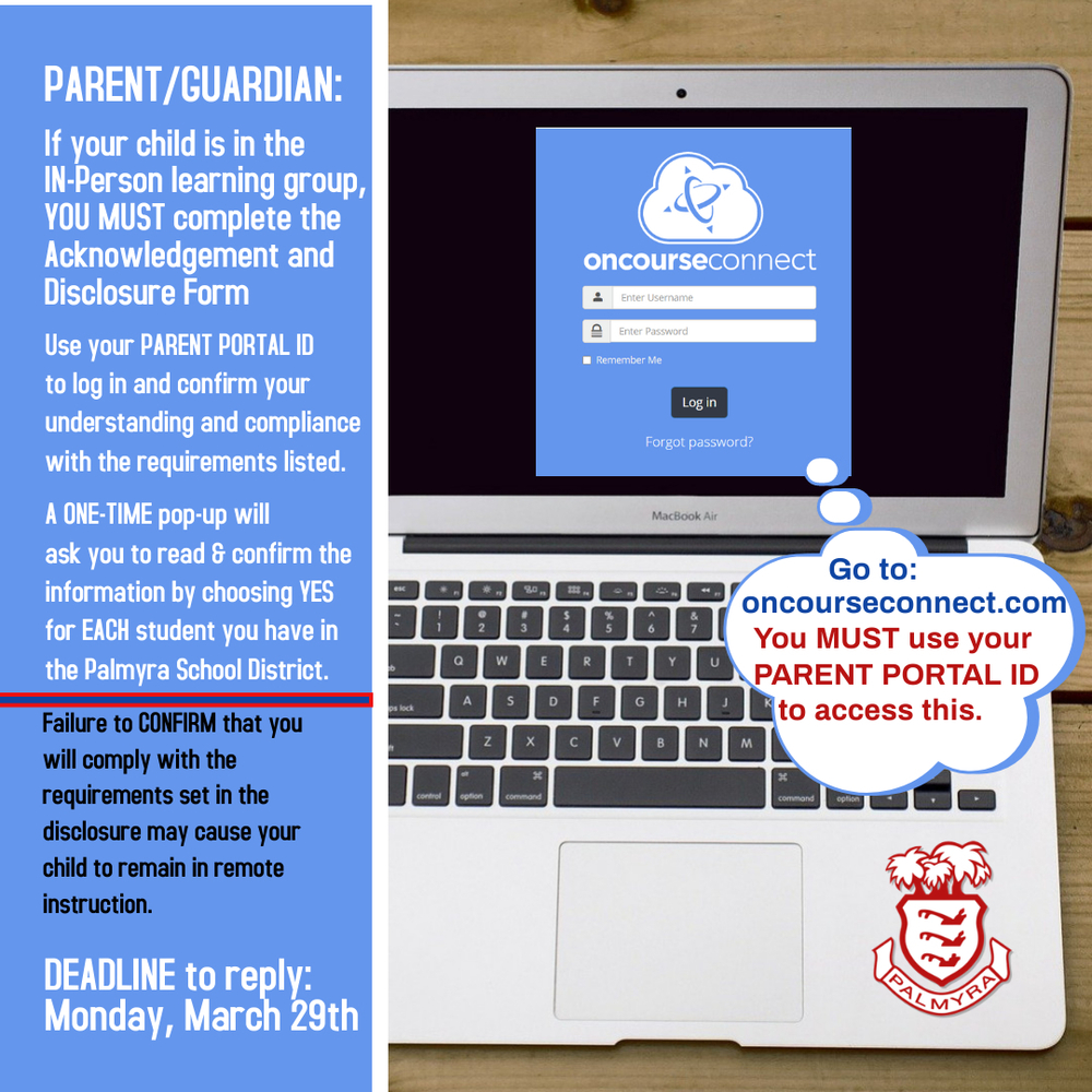 Parents|Guardians: Acknowledgement & Disclosure Form Needed.