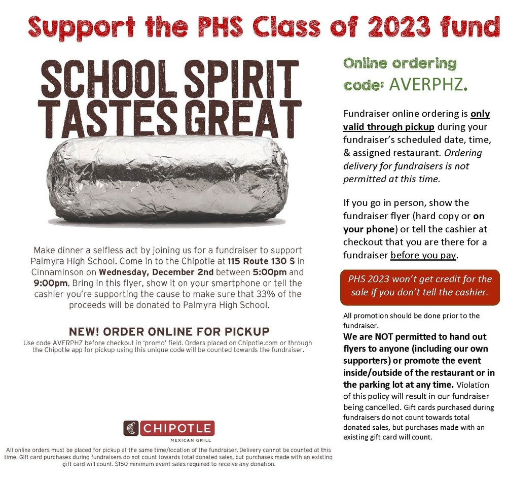 Class of 2023 Chipotle Spirit Night | Palmyra High School