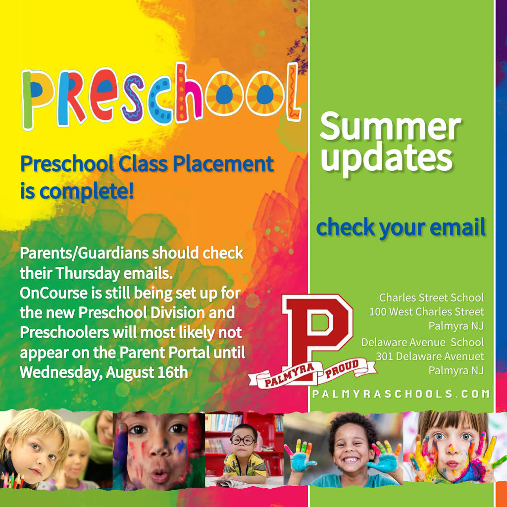 Preschool Class Placement now completed on colorful background with school logo